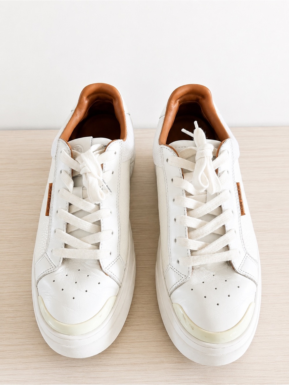 Tory Burch White and Tan Low-Top Athletic Sneakers